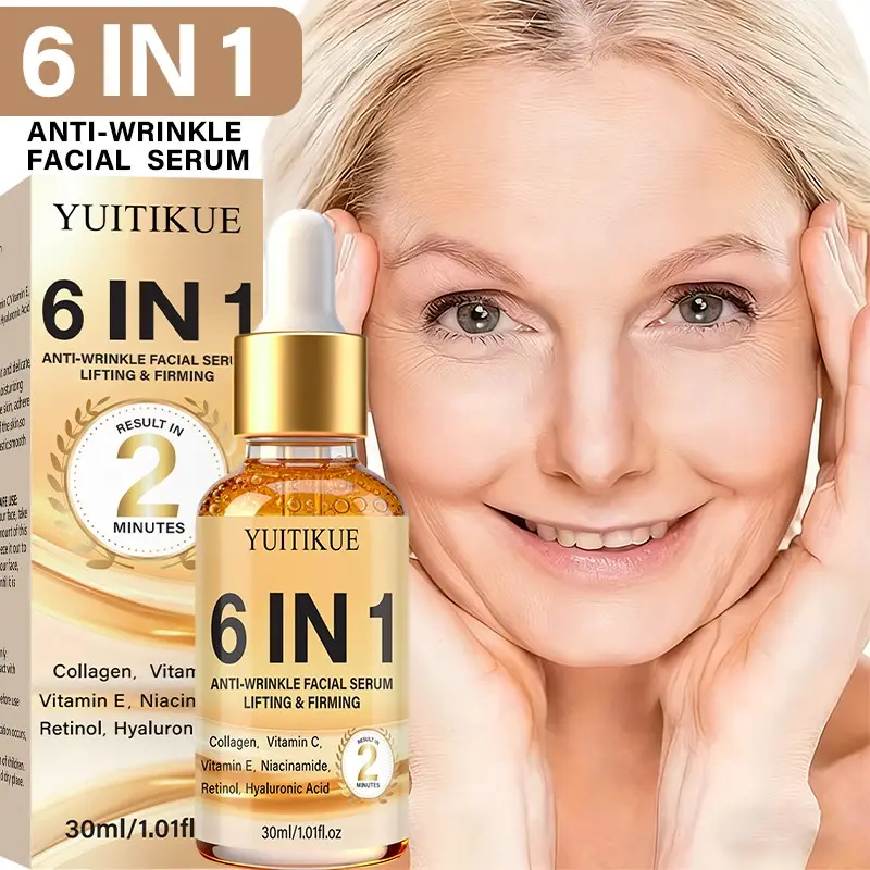 Yuitikue Anti-Wrinkle Facial Serum, 6-In-1 Collagen Tightening, Hyaluronic Acid, Retinol, 30ML, Liquid Form, for Mature Skin, 12 Months Shelf Life