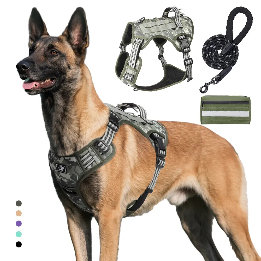 New multi-functional pet chest and back harness for large dogs, tactical chest and back protection, abrasion-resistant, bite-resistant, dog leash for large dogs and mastiffs.