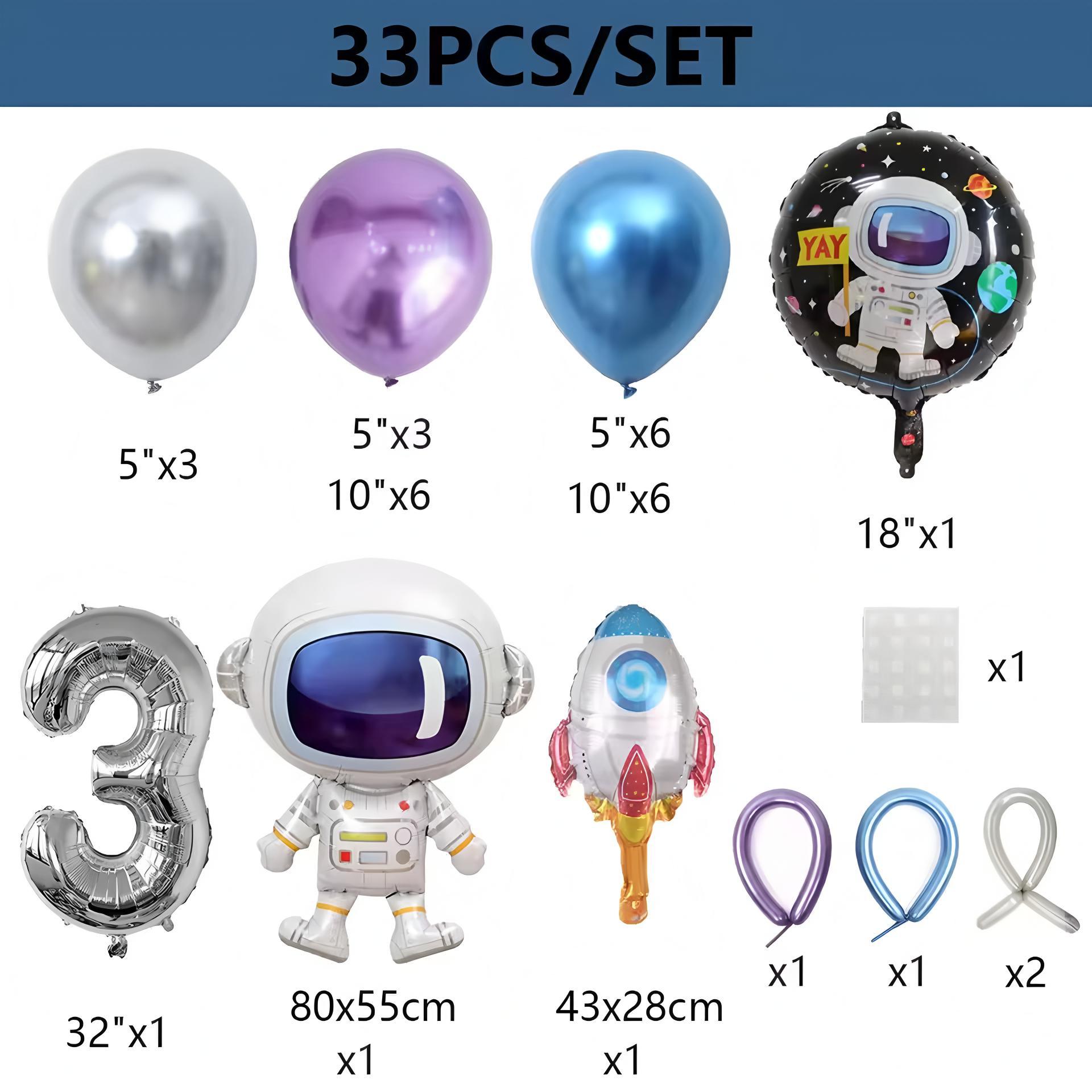 33 Pcs Outer Space Astronaut Rocket Balloon Set Spacecraft Galaxy Planet Theme  Birthday Decoration Balloon Column  for boys