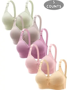 5-Pack Women's Lace Seamless Push-Up Everyday Bras, Full Coverage, Breathable Soft Fabric, All-Season Comfort, Elegant Fitted Design