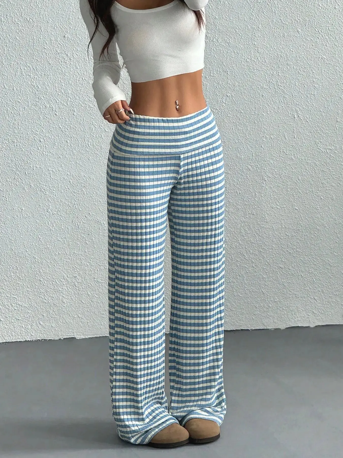 Women's Vintage Striped Print Sweatpants, Loose-Fit Wide Leg Sports Pants, Casual Comfortable Breathable, Fashion Versatile
