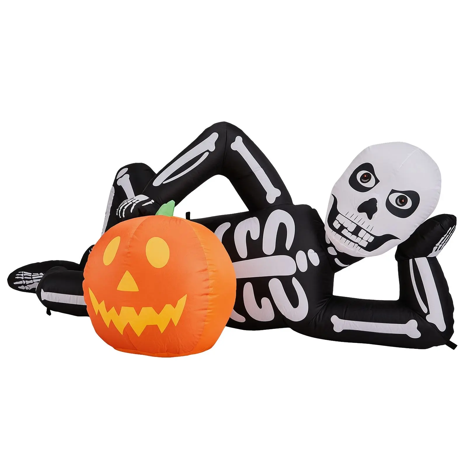 7ft Waterproof Spooky Inflatable Halloween Skeleton Prop Decoration, 7 Built-in LED Lights, Black & White Design, 12V 1250mA US Power Adapter, Festive Ornament, Water Proof