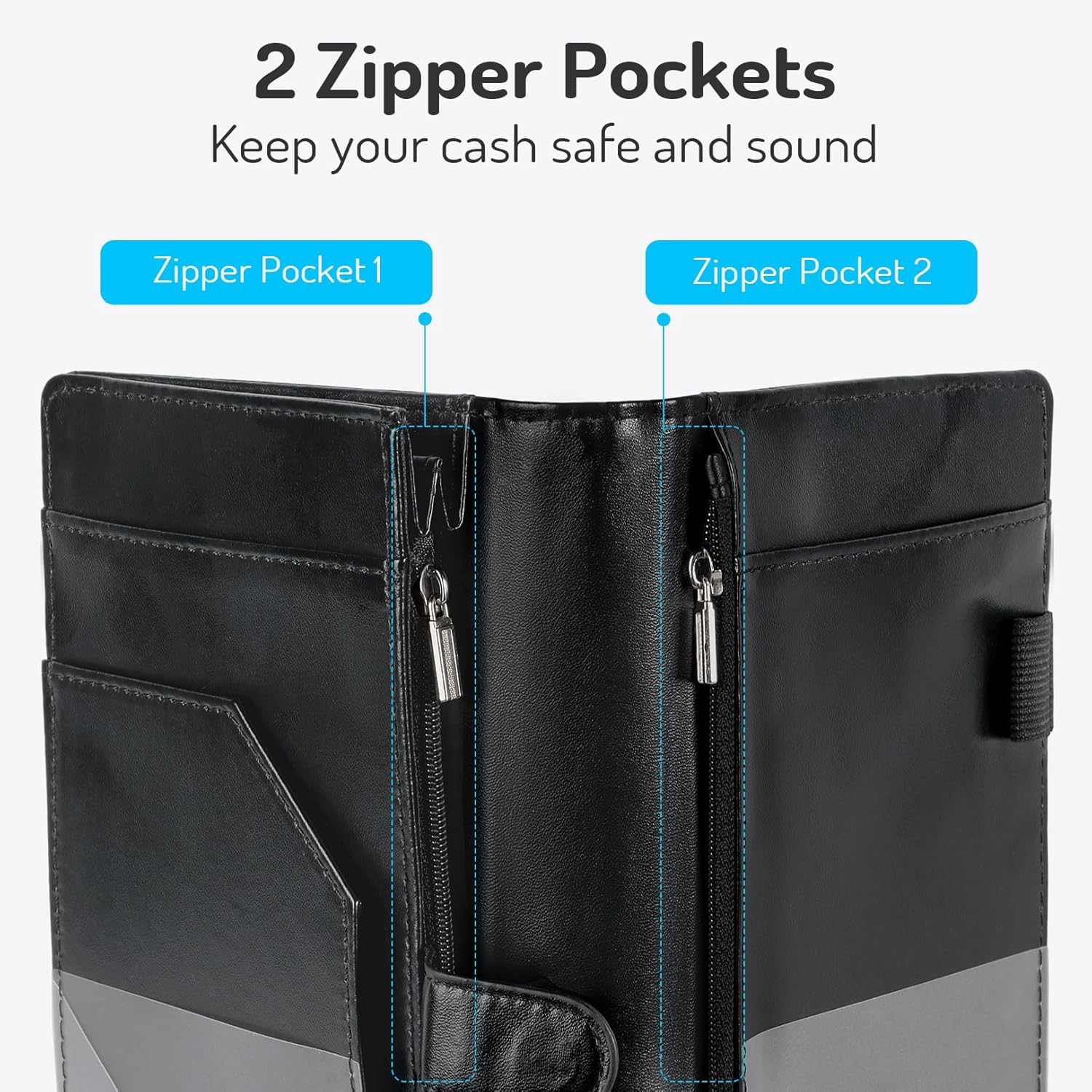 Server Book High Volume, Expandable Server Book,5"9", Waitress Waiter Book, Leather Waitress Book with 2 Zipper Pockets and  Pocket, Server Books Server Booklet Fit Server Apron,