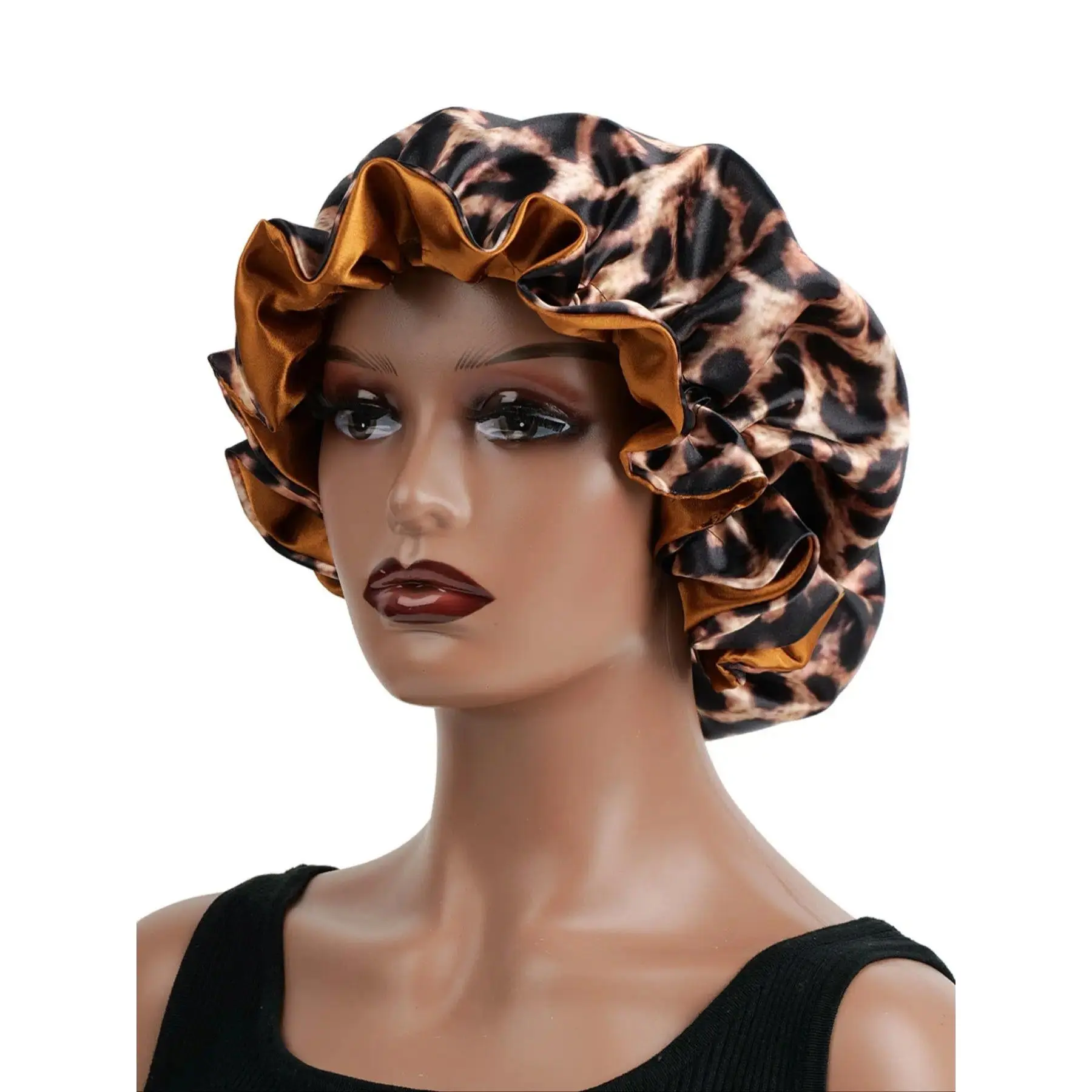 Unisex Leopard Print Lace Night Cap - Soft Fabric, Snug Fit Nightwear Accessory, Bold Pattern Daily Sleep Item, Ideal Christmas Gift for Family & Friends, 60 Pink Leopard Lace Cap, 60 Gray Leopard Lace Hat