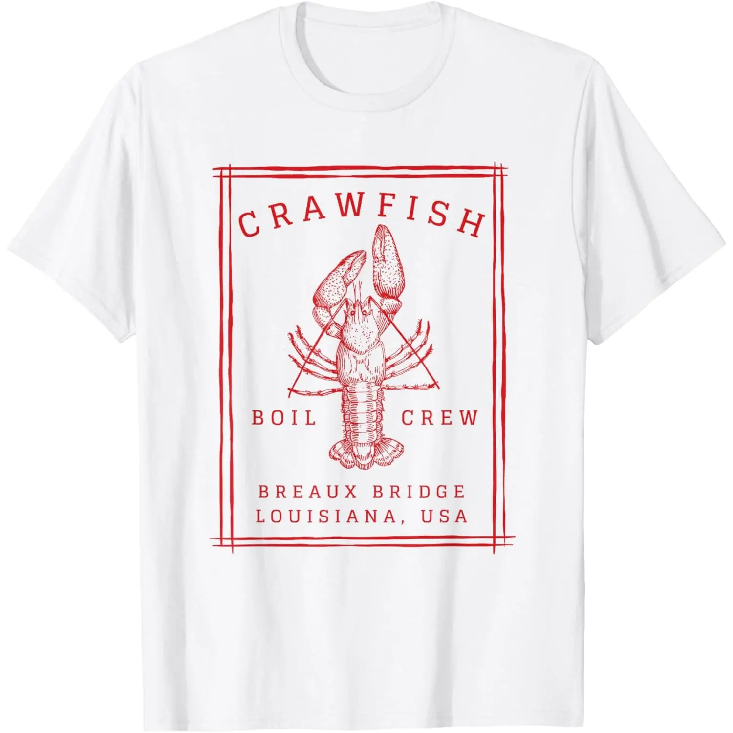 Short-Sleeve Seafood T-Shirt, Vintage Graphic Crawfish Boil Crew Tee for Breaux Bridge Retro Style