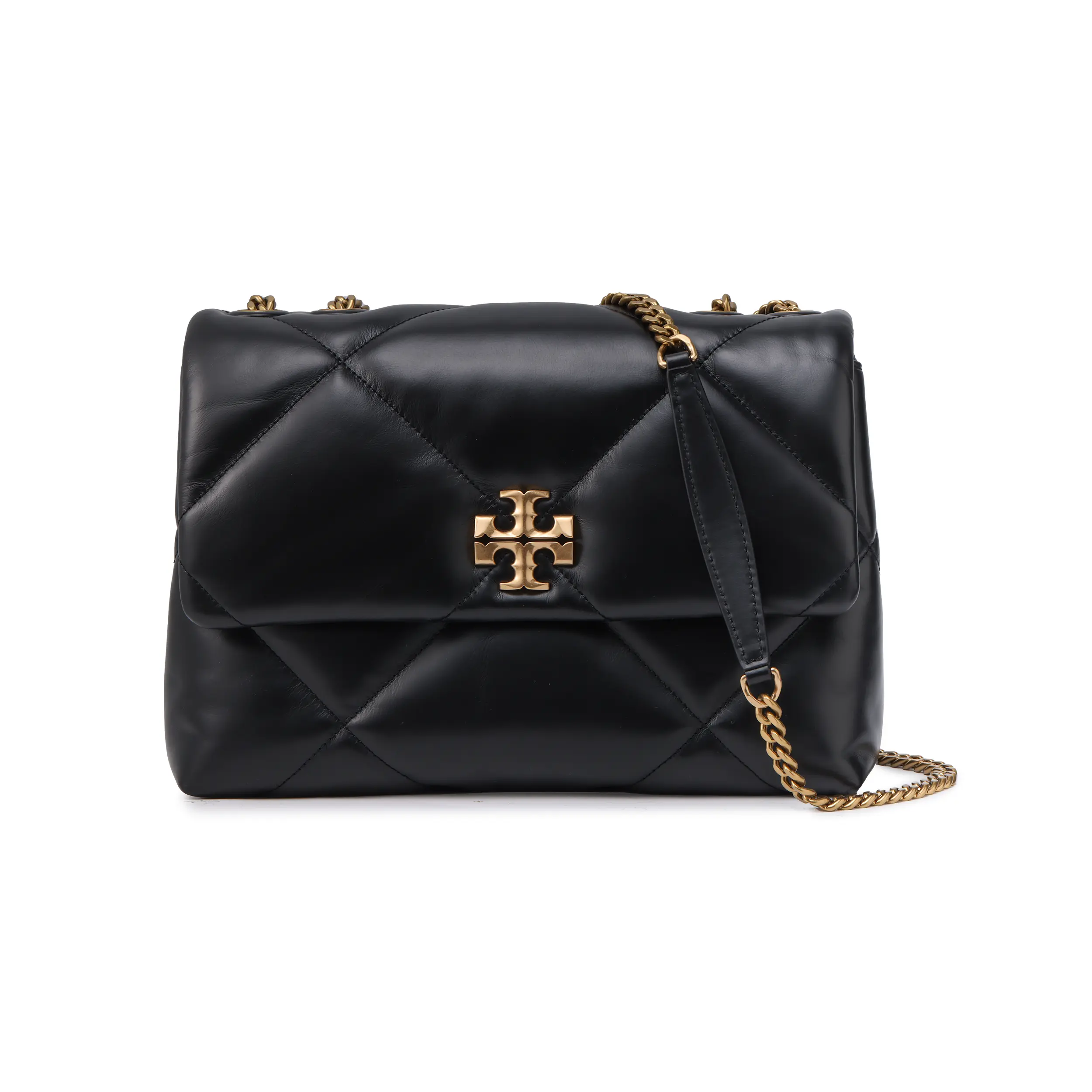 Tory Burch Kira Quilted Crossbody Bag for Women – Diamond-Stitched Double T Logo, Black Leather