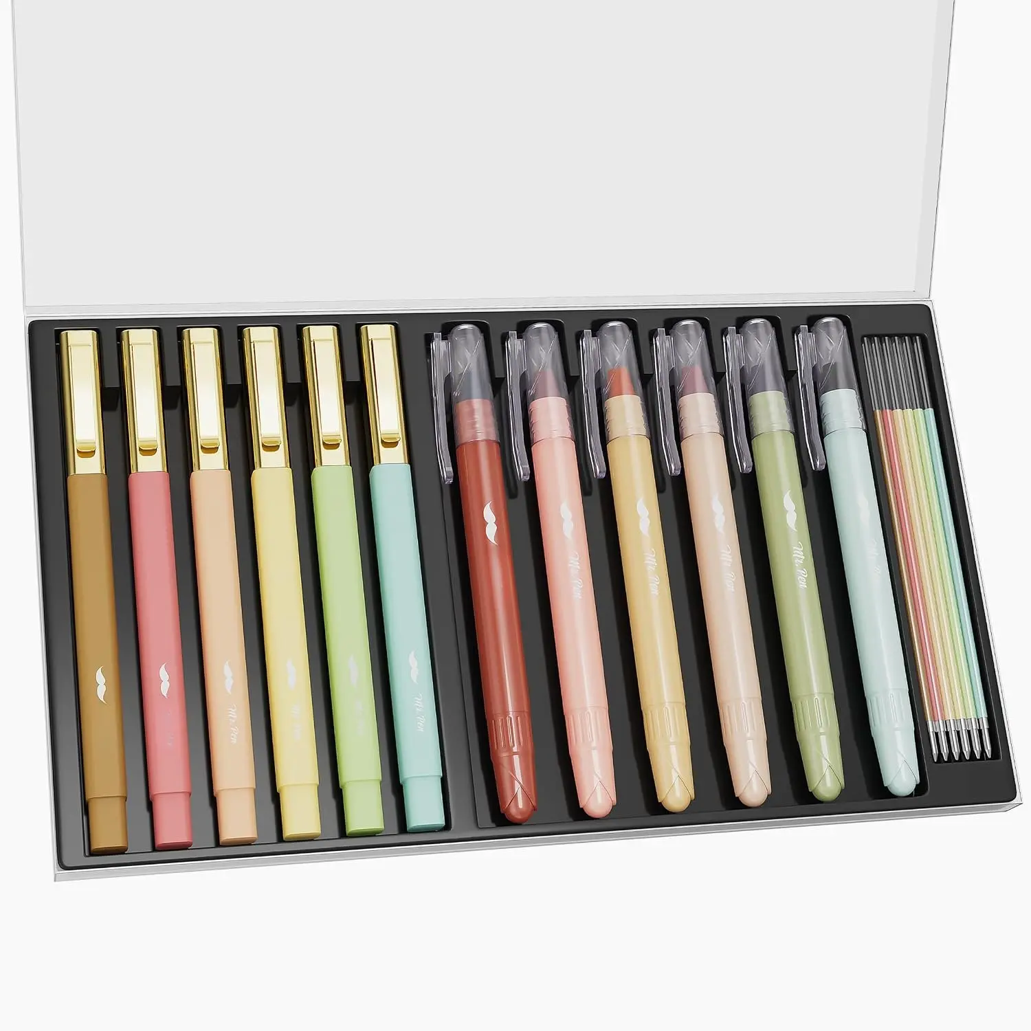 19-Pack No Bleed Highlighters Set with Case, Earthy Tones Colorful Ink Highlighting Tool with Gel Pen Tips & 6x Refills for Study, Note-Taking, Set Pack