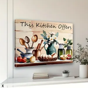 Framed, 1 piece farmhouse style wooden frame kitchen canvas art print, dining room, living room, bedroom, office, fireplace "This kitchen provides" wall hanging mural