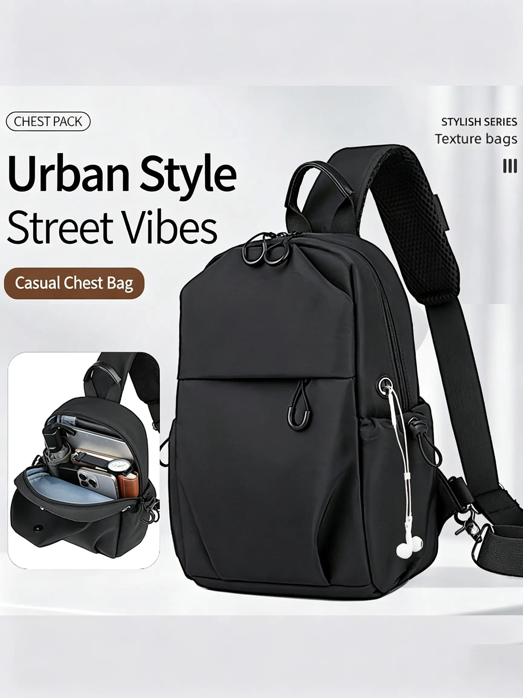 Multifunctional Men's Chest Bag, Waterproof Nylon Crossbody Backpack, Fits 11-Inch iPad, Lightweight Anti-Theft, Multiple Compartments, Unisex Travel Bag, Waterproof Sling Bag