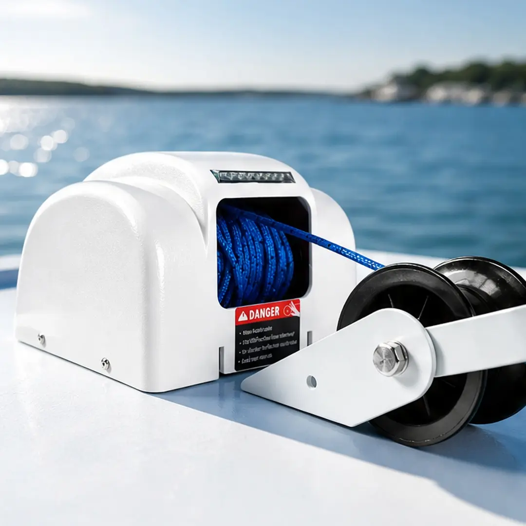 12V 45LBS ARCH Electric Anchor Winch Kit with Wireless Remote, 100ft Braided Nylon Rope, Chain, Bracket, Saltwater Marine Windlass, Automatic Reset Circuit Breaker, Free Fall, White Steel for Boats Up to 24ft, Plastic