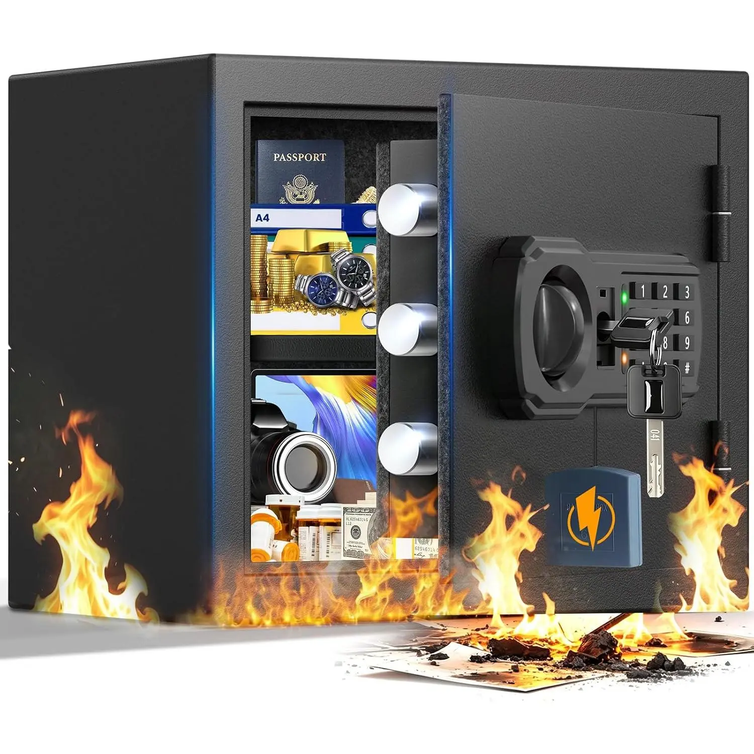 Small Fireproof Safe Box | 1550℉ 35-Min Real Test Fire Safe | 1.2 Cuft Safe | 22Lbs Heavy Fire  Safe | 3 Quick Access Unlock & Removable Shelf | Anti-  & Wall Mount | for  Office
