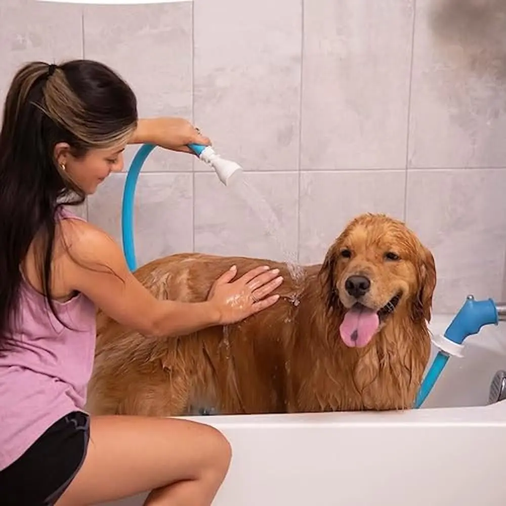 Rinseroo Slip-On Bathtub Faucet Sprayer Attachment - Ultra-Flex 5-ft Portable Hose Adapter with Pet Showerhead, No-Install for Speedy Dog Grooming Bathing