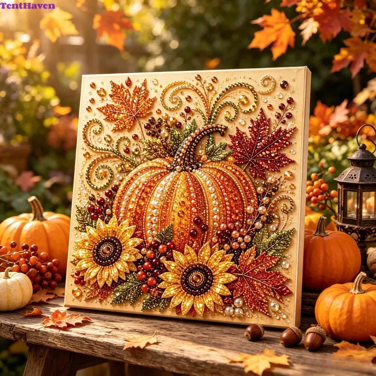 DIY Rhinestone Diamond Art Painting Kit - Harvest Pumpkin, Fall Sunflower, Maple Leaf Special Shape Canvas, Screen-Free Indoor Leisure Craft, Thanksgiving Home Wall Decor Gift, Diy Crafts