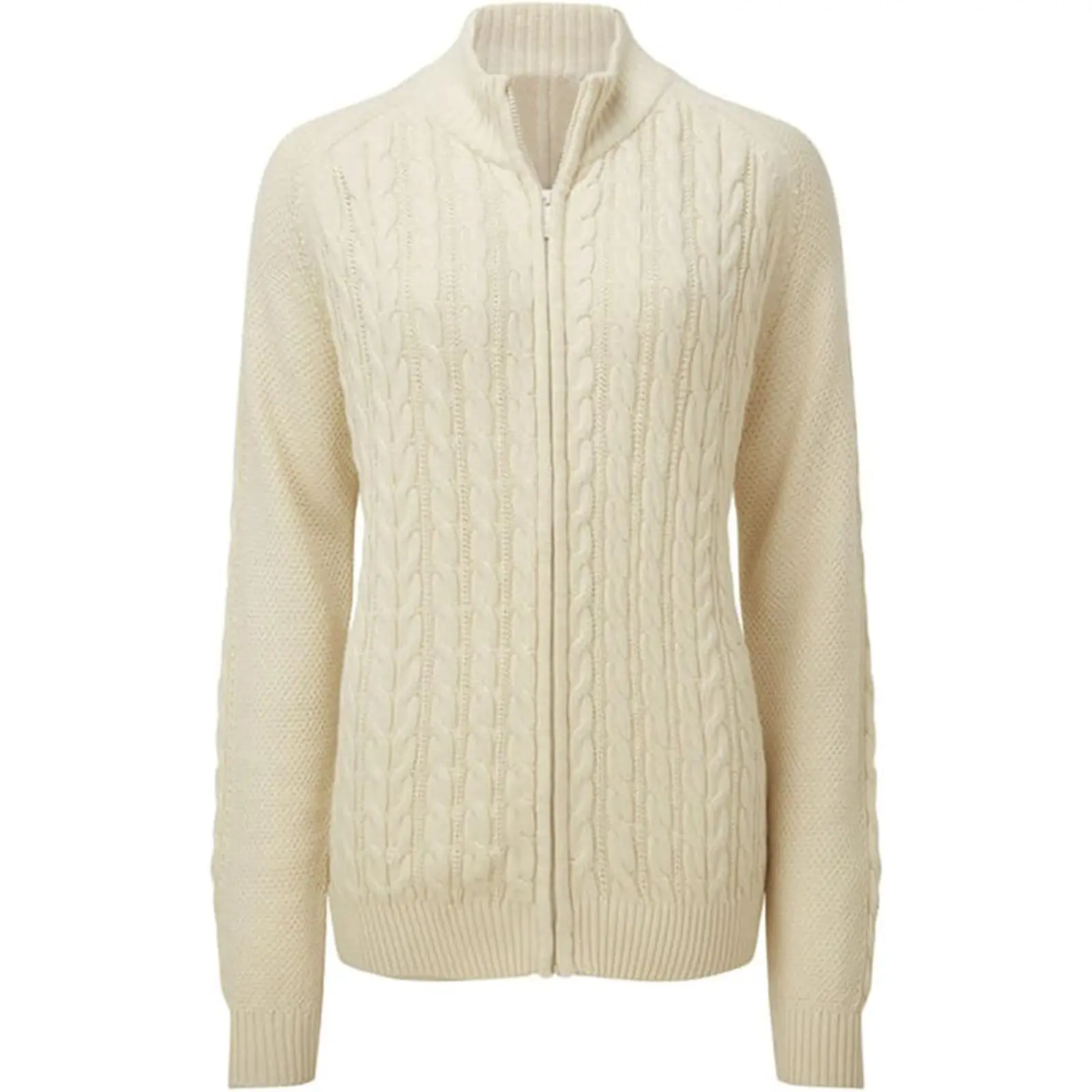 Hongqizo Women's Zipper Cable Knit Sweater Cardigan Long Sleeve Open Front Warm Knit Cardigan Casual Cardigan Knitwear