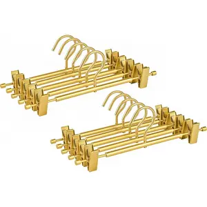 10 Pack Matte Gold Aluminum Pants Hangers, 12.2” Extra Smooth Metal Skirt Hangers with 2 Adjustable Non-Slip Clips, Light & Sturdy Metal Hangers for Shorts, Trousers & Slacks