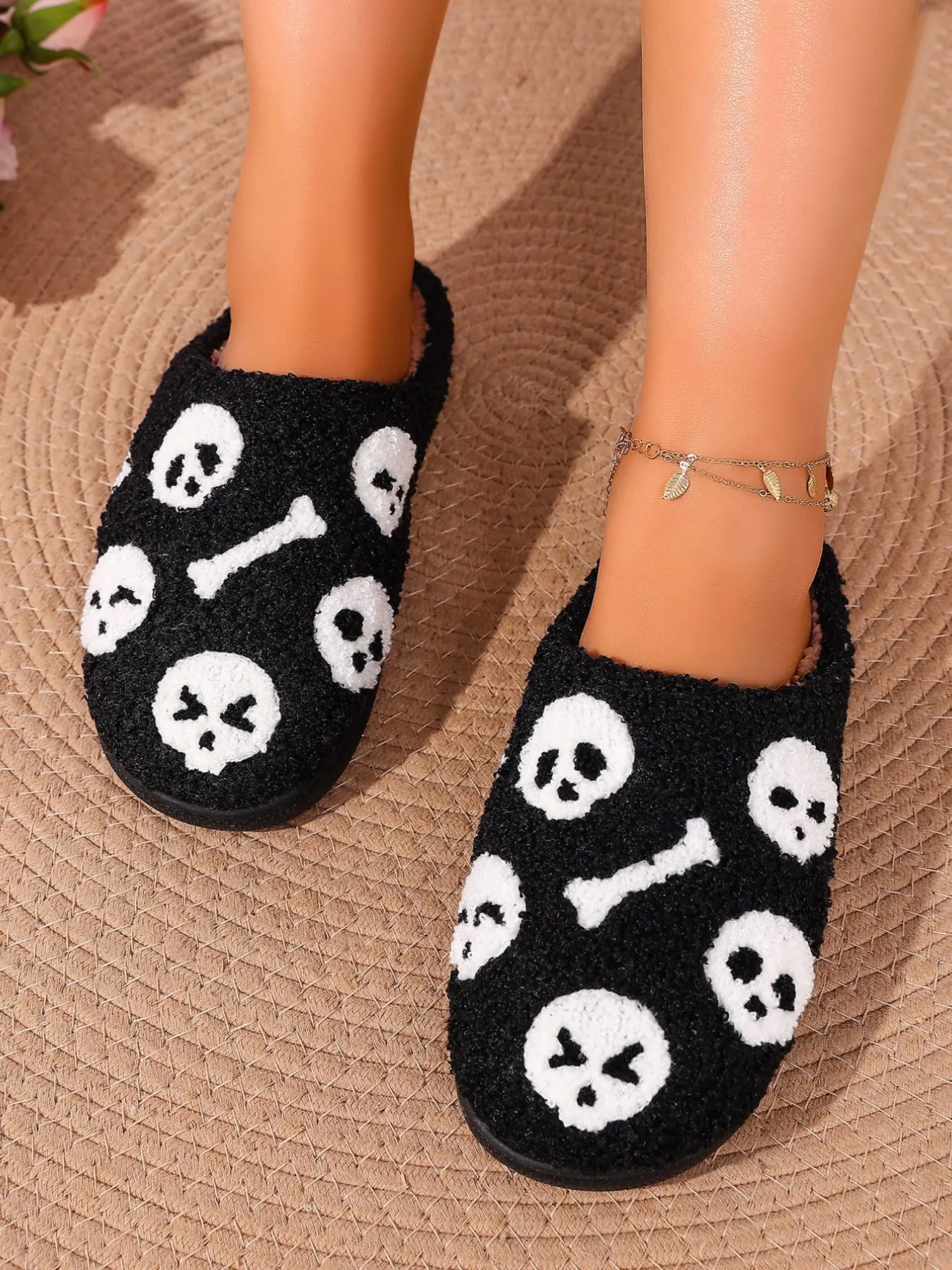 Women's Halloween-Themed Indoor Cotton Slippers, Unisex Fall Winter Festival Non-Slip Warm Toe Cover Slippers, Comfortable Home Footwear