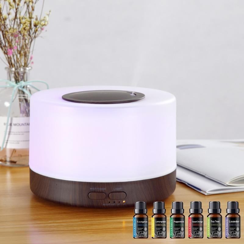 【6 Oils Included】500ml Ultrasonic Essential Oil Diffuser - Remote Control Wood Humidifier with 7 LED Mood Lights air  purifier essential oil aroma diffuser d is ff user aroma diffuser humidifier aromatherapy oil Color-Changing Humidifier and Diffuser
