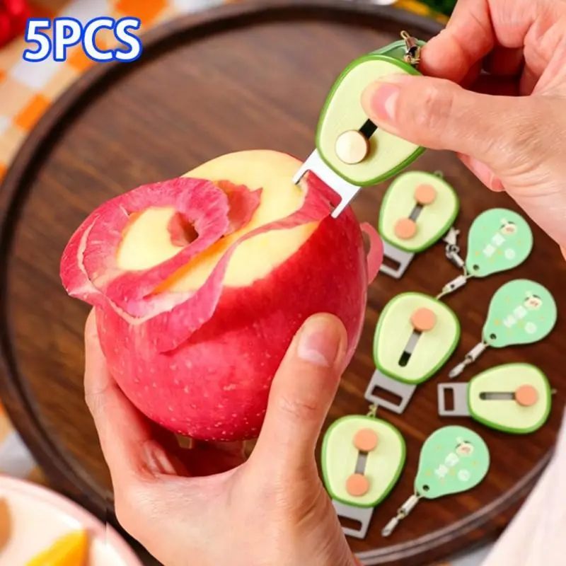 5-Piece Portable Adjustable Peeler, Avocado Shape Stainless Steel, Easy Clean & Store, Fashion Kitchen Tool, Fruit Peeler, Travel & Outdoor Use