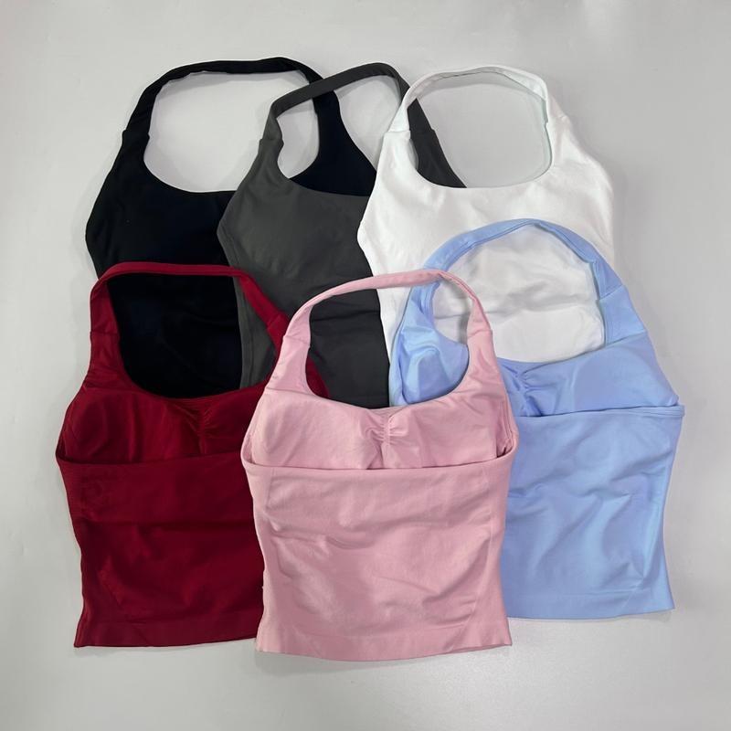 (With Logo) DFYNE High Elasticity Stretch Fabric Built-in Bra Removable Pads Women's Slim-Fitting Sleeveless Gym Sports Set