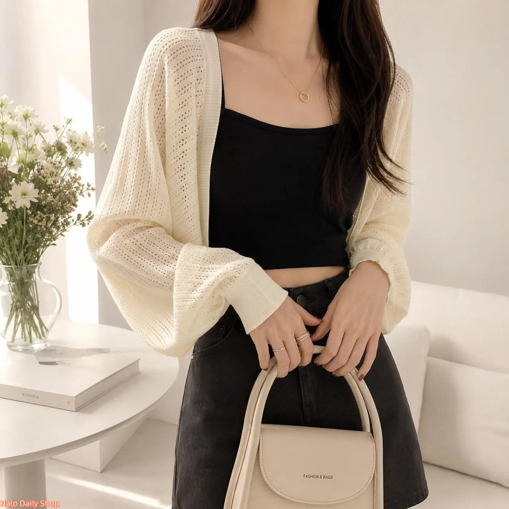Women's 2026 New Summer Ice Silk Knit Hollow-Out Sun Protection Cardigan - Lightweight, Breathable Shrug Cover-Up for Spring, Daily Wear - US Light Luxury Cute Design