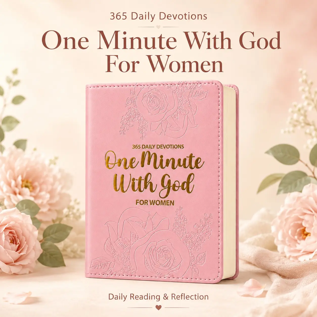 1 Count One Minute With God For Women 365 Daily Devotional Book, Pink Faux Leather Prayer Journal With Bible Verses, Short Reflections And Daily Writing Prompts For Women, Home Reading And Personal Study