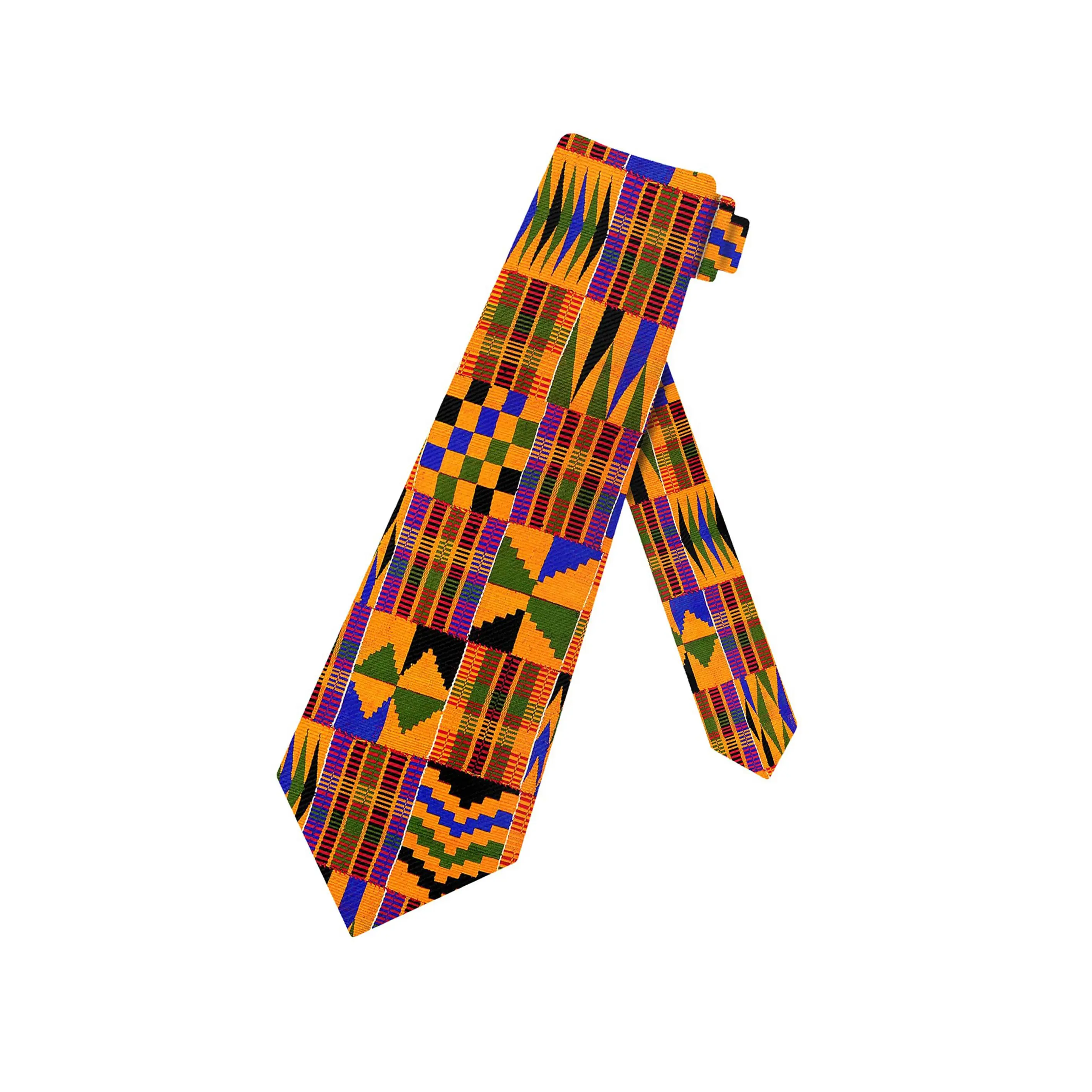 Ethnic Kente Print Necktie, Stylish Geometric Polyester Design for Men & Women for Weddings & Ceremony, Stylish Tie Design, Christmas, Anniversary, Zigzags, Checkerboards, Geometric Blocks, Traditional West African Geometric Design