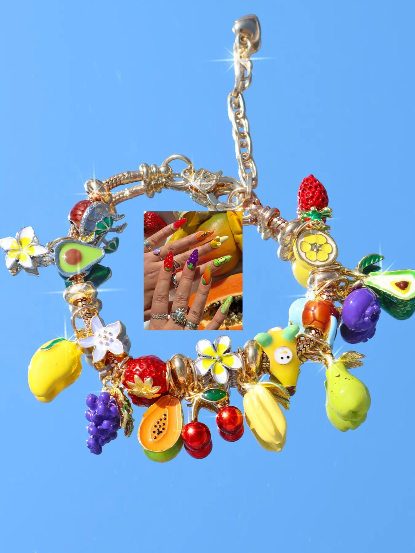 Summer Fun Fruit DIY Charm Bracelet, Cute Egg Flower Sunflower Bracelet, Cherry Strawberry Blueberry Bracelet, Lucky Four Leaf Clover Bracelet, Bracelets Jewelry