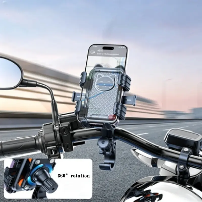 360° Rotatable Bike and Motorcycle Phone Mount, Bike Phone Holder, suitable for scooters, e-bikes, anti-vibration mounting for cycling, shock-resistant phone mounts for outdoor cycling.