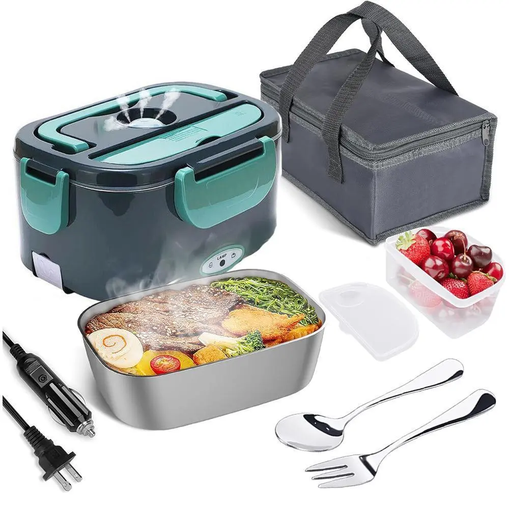 2-in-1 Electric Lunch Box Heater for Car/Truck/Home/Work – Leak Proof, 4 Removable Stainless Steel Containers, 110V/12V/24V 60W Tableware#DealsForYouDays