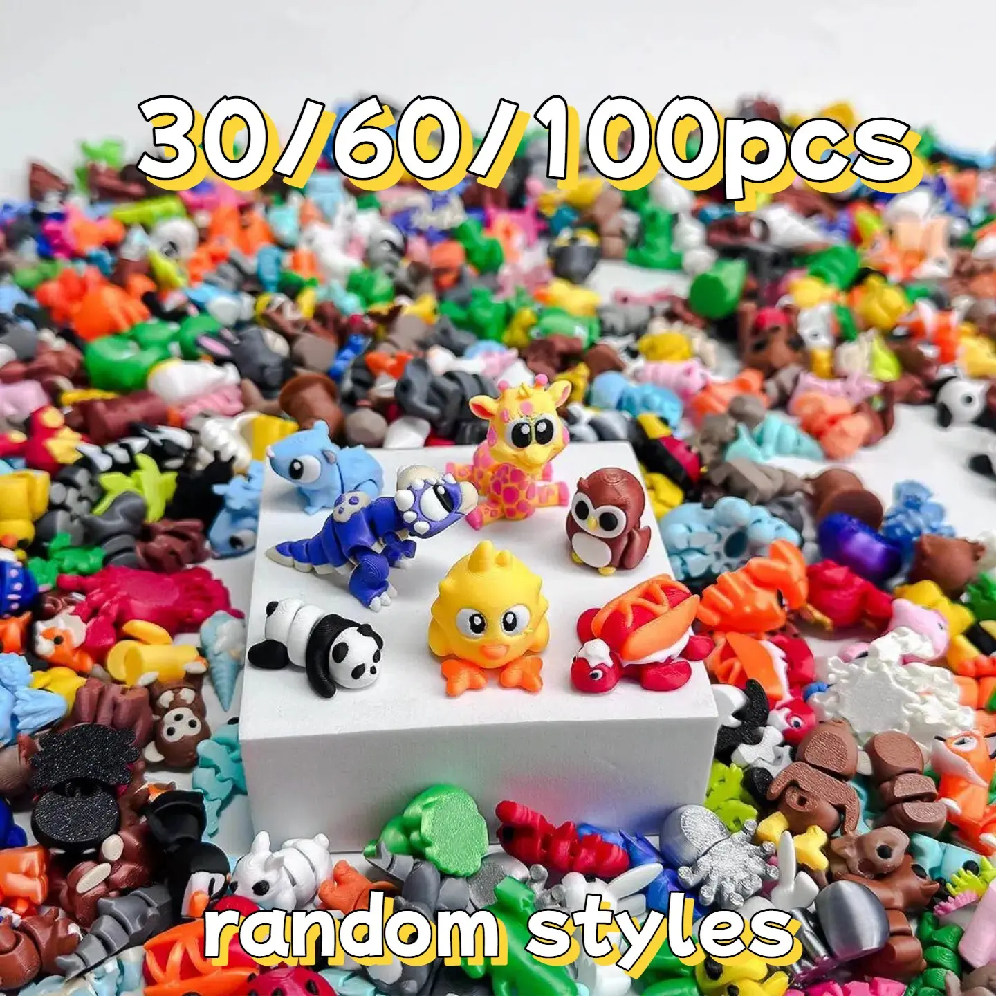 Mystery 3D Printed Animal Figurines, Random Pick from 100+ Unique Designs, Multi-Color Articulated Flexible Jointed Toys, Adorable Collectible Figures, Animal Collectibles, Party Gifts & Classroom Rewards