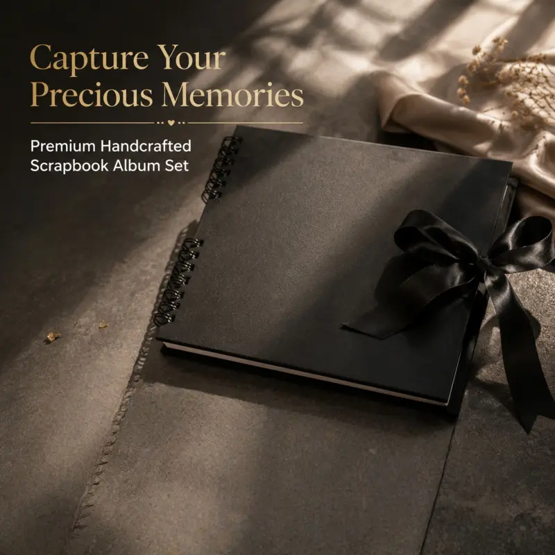 Premium Handcrafted Scrapbook Album Set, Hardcover with Satin Ribbon, Perfect for Memory Keeping, Photo Journaling & DIY Craft Projects