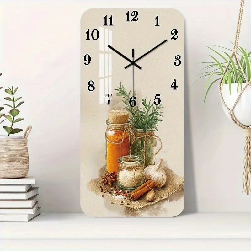 A silent, non-ticking acrylic wall clock, decorative square clock, Farmhouse wall clock, rustic style, suitable for placement on kitchen spice racks, and also ideal for bedrooms, dining rooms, entryways, and living rooms
