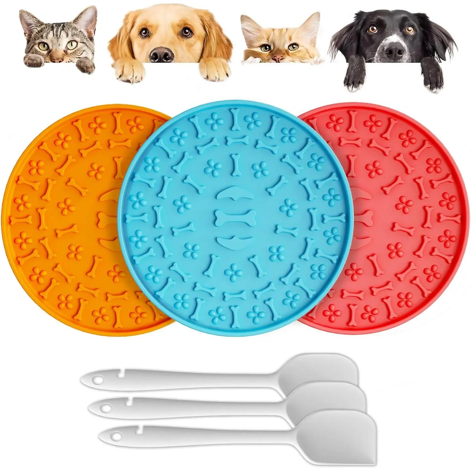 Lick Mat for Dogs & Cats 3 Pack -   Lick Mat with Suction Cups -  /Promotes  Eating/Frozen & Dishwasher Safe -  Peanut Butter Lick Pad  (Blue Orange Red)