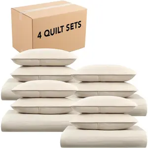 Full/ Quilt Set - Case of 4 - Soft Brushed Lightweight Microfiber Bedspread Coverlet Bedding Sets for  Seasons (1 Quilt, 2 Pillowcases Shams), 90x90 in, Almond Milk Tan