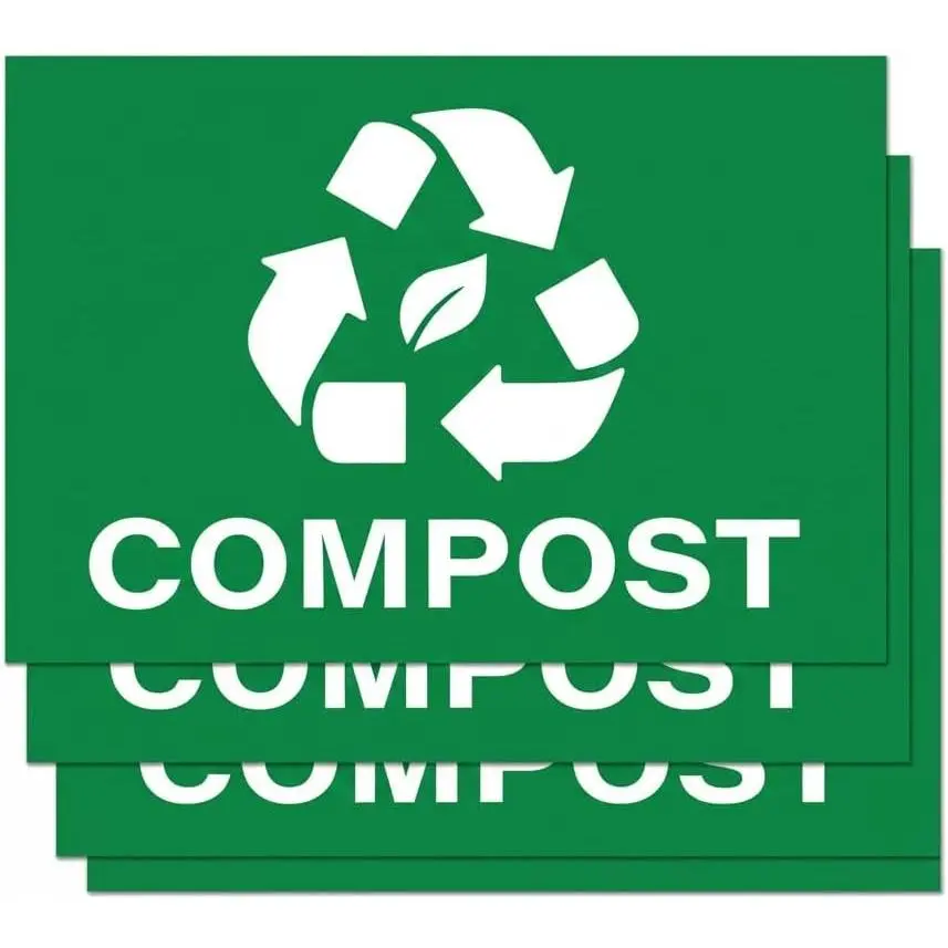 Green Compost Stickers 7" x 10" Pack of 4 Self Adhesive Weatherproof Vinyl Stickers
