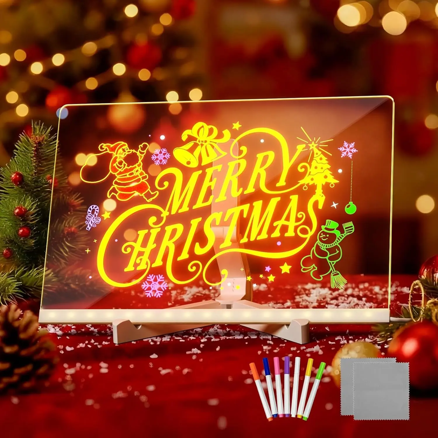 2026 Upgrade LED Lighted Acrylic Dry Erase Note Board, Illuminated Colored Message Drawing Board with Adjustable Stand, 7 Color Markers & 2 Wipes for Kids Home Office School，Ideal Present for Halloween, Christmas and New Year