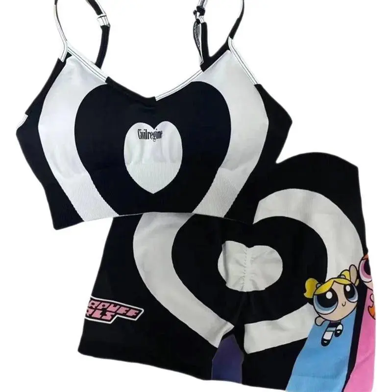 Creativity The Powerpuff and Girls Series Sportswear Kawaii Cartoon Character Cute Printing Breathable Fashion Shorts Suit