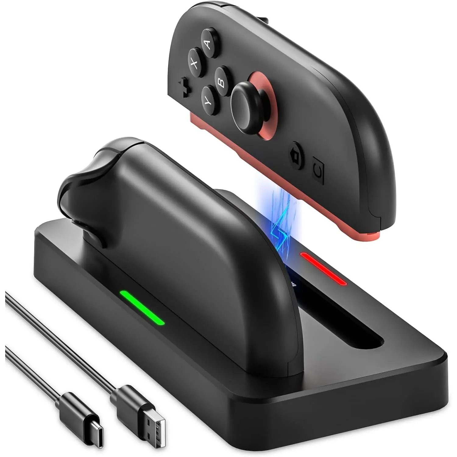 Joy-Con Controller Charging Station for Nintendo Switch Console, 2-Port USB-C Gaming Accessory with 2H Fast Charging, LED Indicator, Synthetic Protection for Full Charge Efficiency