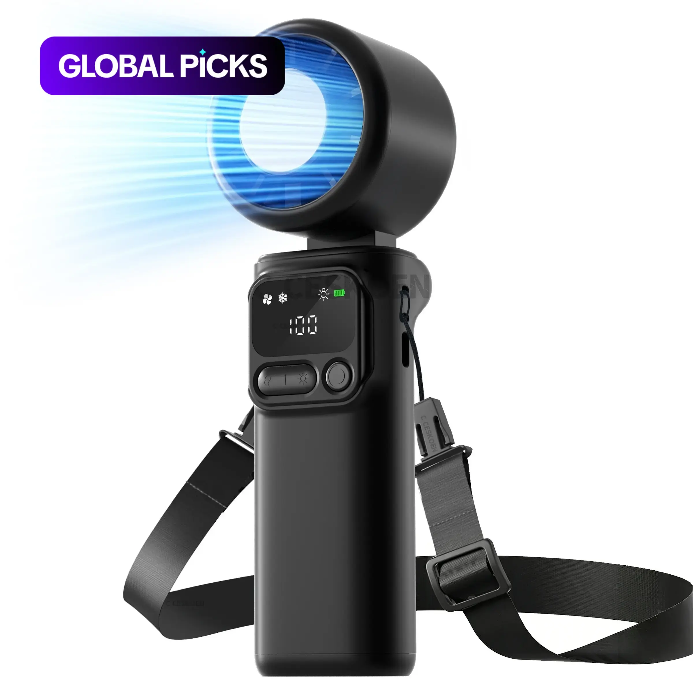 Foldable Portable Turbo Fan with Cold Compress, 199-Speed Adjustable Multifunctional Cooling Fan, 3600mAh Rechargeable Mini Handheld Hands Free Fan with Flashlight/SOS, Travel Essential, Ideal for Beach Trips, Gift for Women and Men #GLOBAL PICKS