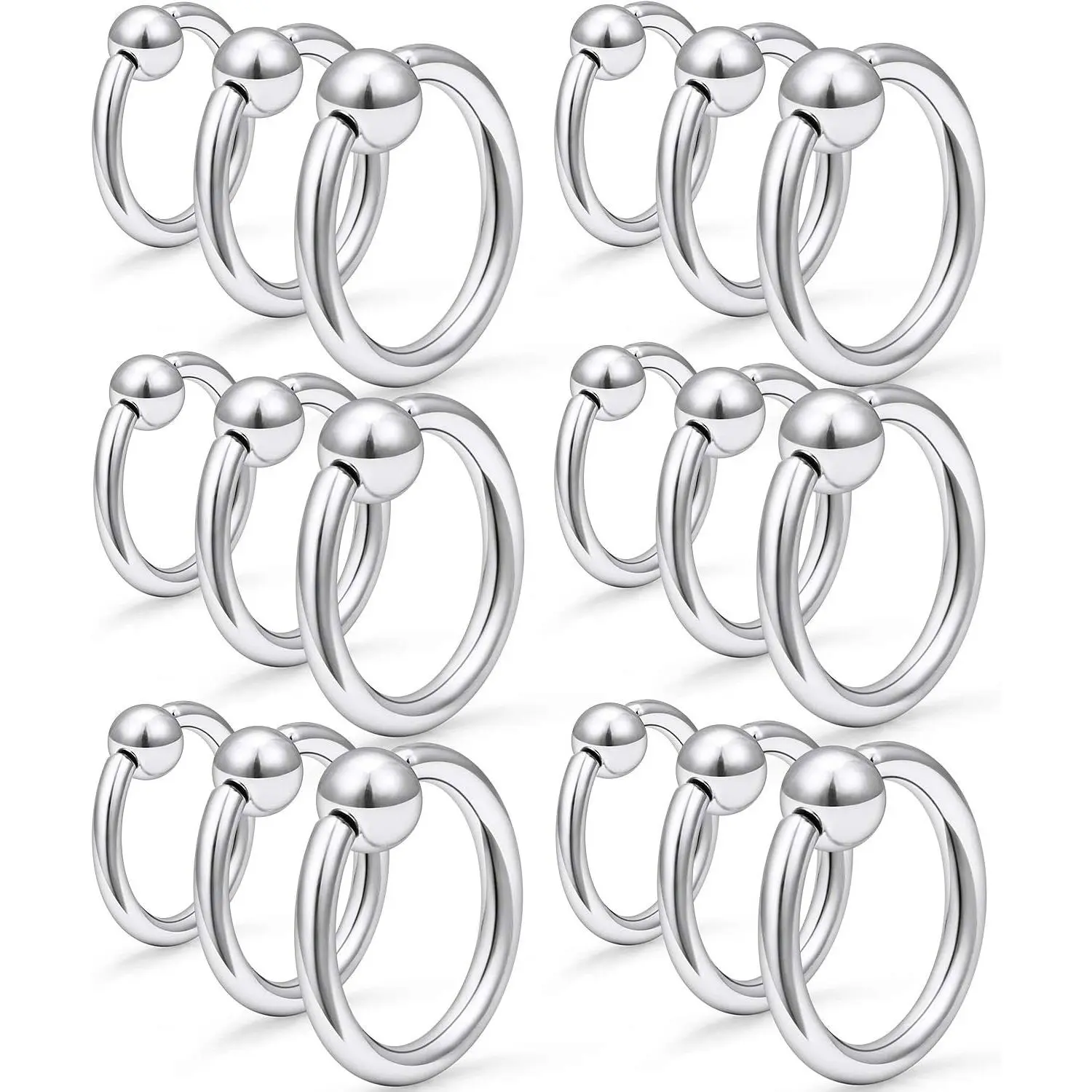 14G Captive Bead  Ring Stainless Steel Nose Septum Tragus Helix Nipple  Lip Eyebrow Hoop Rings   for Women Men 8-16mm 18-36PCS