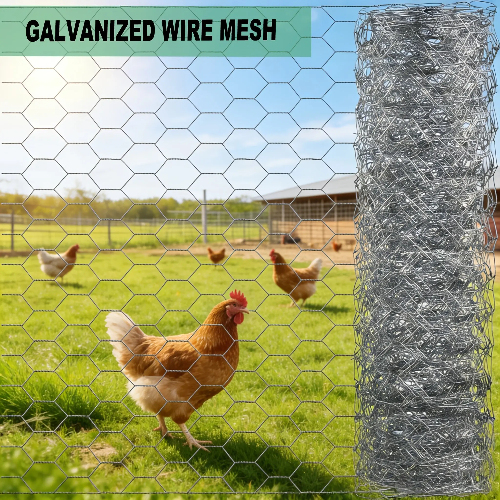 Galvanized Chicken Wire Mesh 14 X 228In Anti-Rust Hexagonal Net Outdoor Garden Yard Fence Plant Vegetable Flower Protective Net Against Small Animals