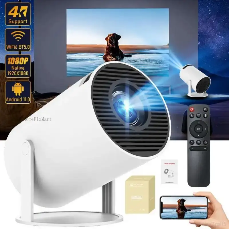 Portable Projector, Auto Keystone Correction Mini Projector, 4K/ 200 ANSI Smart Projector with 2.4/5G WiFi, BT 5.0, 130 Inch Screen, 180 Degree FlipPulseTrail5AA47HomeFixMart