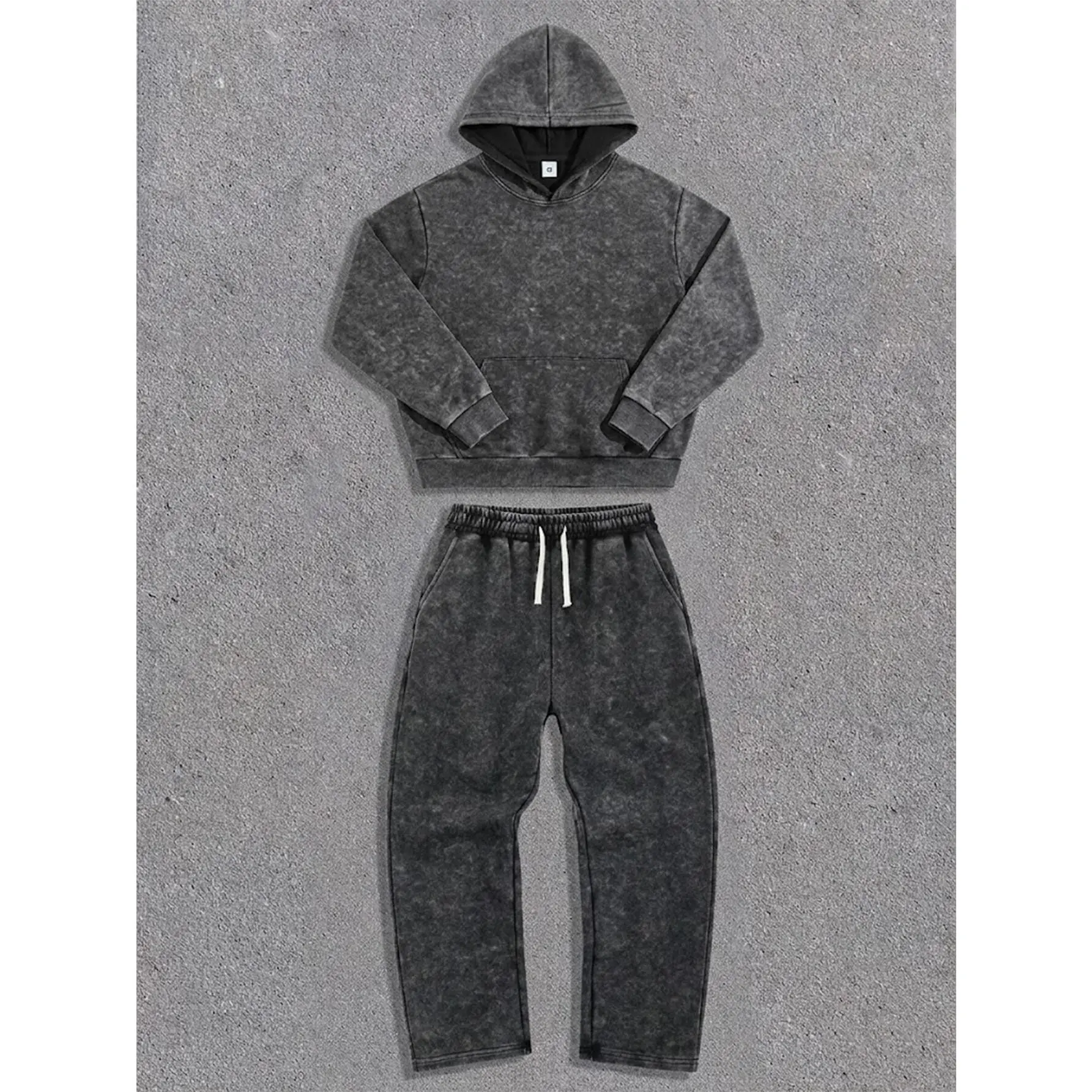Men's Acid Wash Hoodie and Sweatpants 2-Piece Set Vintage Loose Fit Pullover Hooded Sweatshirt Straight Leg Tracksuit Cotton Casual Streetwear Matching Sweatsuits Plain Athletic Jogging Outfits Spring Autumn Everyday Wear Retro Washed Unisex Clothes