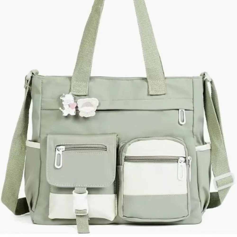 Waterproof Oxford Nylon Large Capacity Tote Bag, Color Block Multi Pocket Detachable Strap Crossbody Shoulder Handbag for Student School Daily Commute