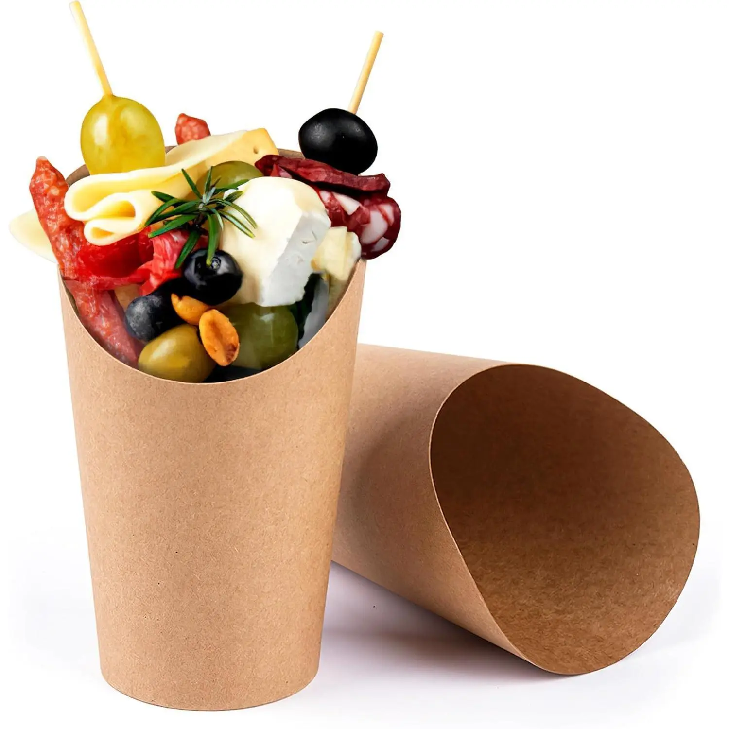 12 Oz Biodegradable Kraft Paper French Fries Holder, 50 Pcs Single-Use Mini Brown Charcuterie Cups, Disposable Party Serving Containers for Fruit, Weddings, Appetizers