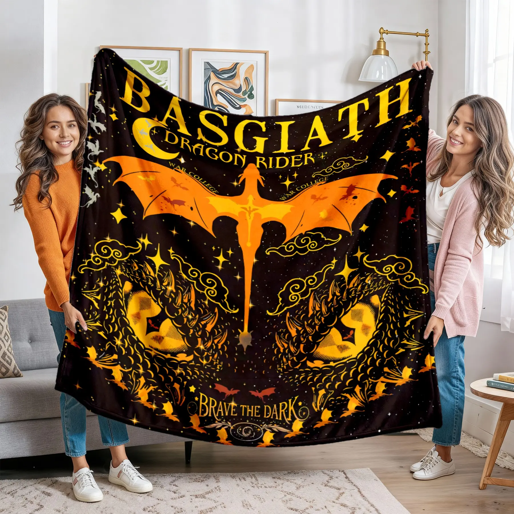 Fourth Wing Basgiath Dragon Rider Flannel Blanket, Vintage Print Throw, Perfect Gift for Fantasy Book Lovers & Booktok Fans