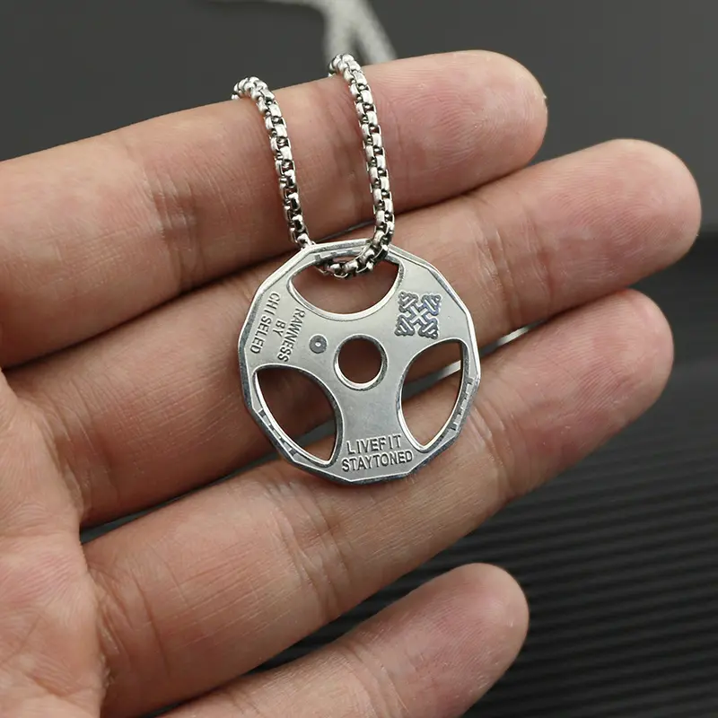 Women's Weight Plate Necklace, Vintage Metal Pendant with Fitness Charm for Daily Gym Workout, Tarnish-Resistant, Stainless Steel Jewelry, Hypoallergenic, Female, Classic, Casual, Retro, Steel Color, Chain Jewelry Necklaces, Tarnish-Free