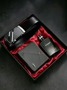 Men's Fashion Gift Set, Includes Perfume, Wallet, Belt, Accessories, Deluxe Gift Box, Premium Gift Box, Perfect for Business Casual Daily Wear