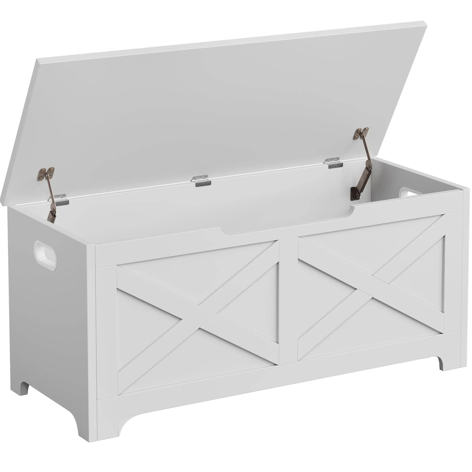 GARVEE39.4" Storage Chest, Wooden Storage Bench With 2 Safety Hinges, Easy Assembly, Modern Style Large Toy Chest for Entryway, Living Room, Bedroom, White/X Pattern