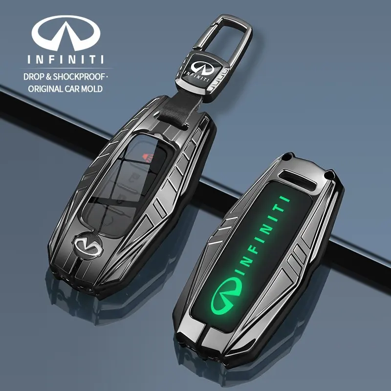 Scratch Resistant Zinc Alloy Leather Key Cover, Car key accessory, accesorios para llavero cubierta de control remoto,For Infiniti QX50 QX60 QX80 Q50 Q60 Mecha Outline Key Fob Guard,Robust Protective Casing For Daily Vehicle Key Gadgets